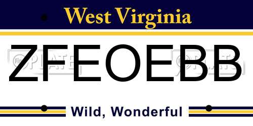 ZFEOEBB West Virginia License Plate