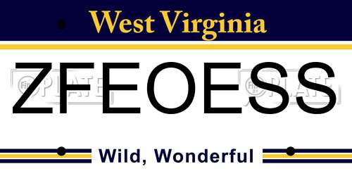 ZFEOESS West Virginia License Plate