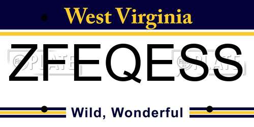 ZFEQESS West Virginia License Plate