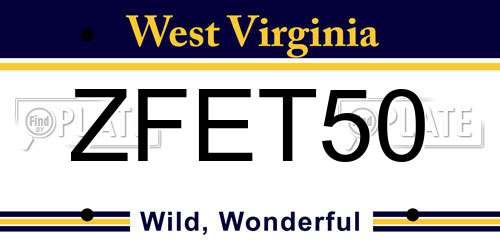 ZFET50 West Virginia License Plate