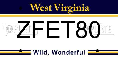 ZFET80 West Virginia License Plate