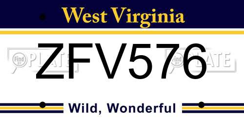ZFV576 West Virginia License Plate