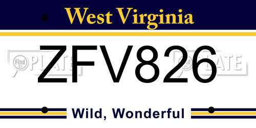ZFV826 West Virginia License Plate