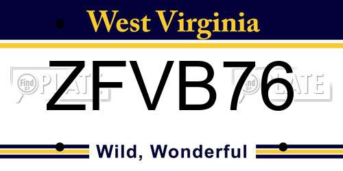 ZFVB76 West Virginia License Plate