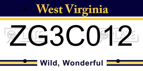 ZG3C012 West Virginia License Plate