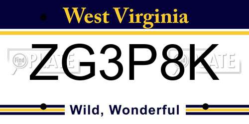 ZG3P8K West Virginia License Plate