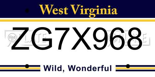 ZG7X968 West Virginia License Plate