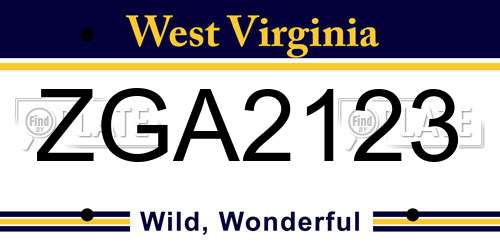 ZGA2123 West Virginia License Plate