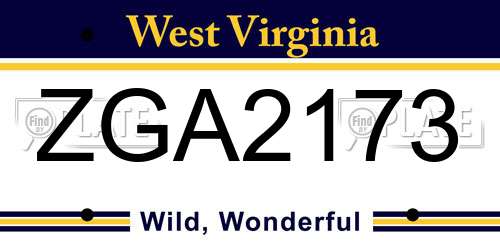 ZGA2173 West Virginia License Plate