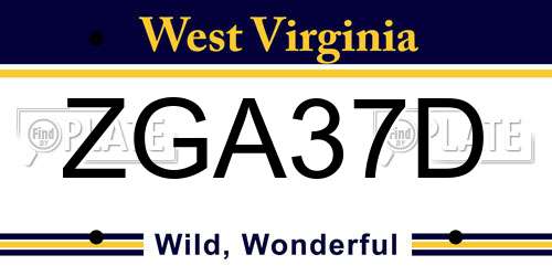 ZGA37D West Virginia License Plate