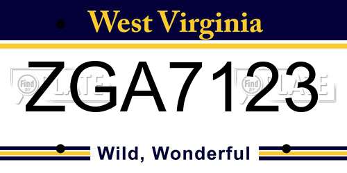 ZGA7123 West Virginia License Plate