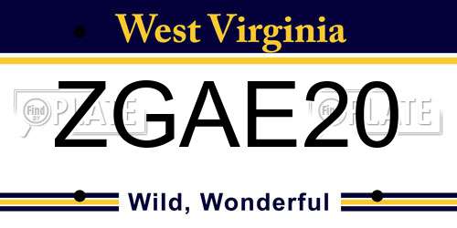 ZGAE20 West Virginia License Plate
