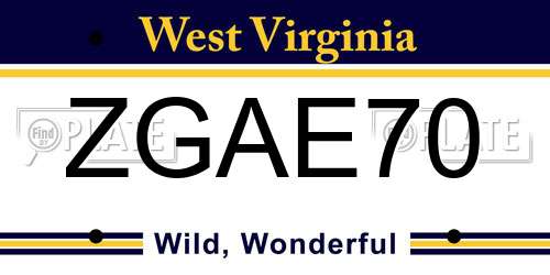 ZGAE70 West Virginia License Plate