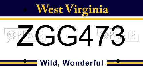 ZGG473 West Virginia License Plate