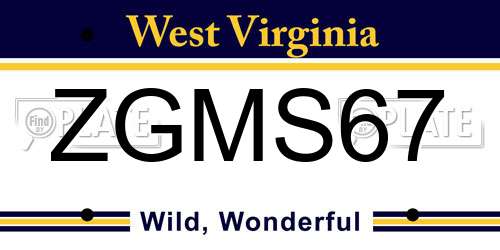 ZGMS67 West Virginia License Plate