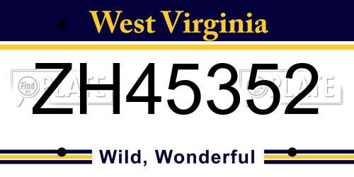 ZH45352 West Virginia License Plate