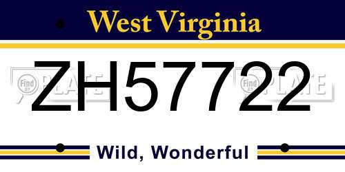 ZH57722 West Virginia License Plate