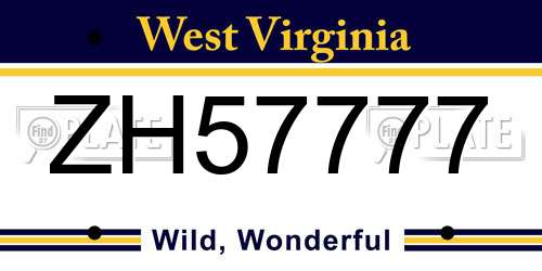 ZH57777 West Virginia License Plate
