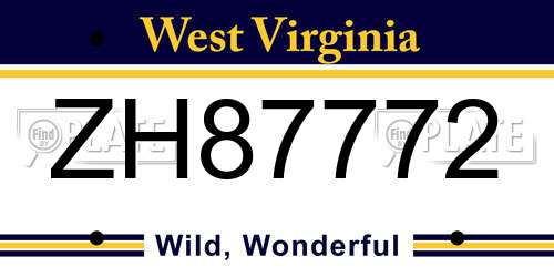 ZH87772 West Virginia License Plate
