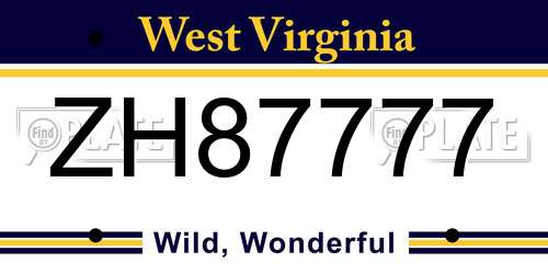 ZH87777 West Virginia License Plate