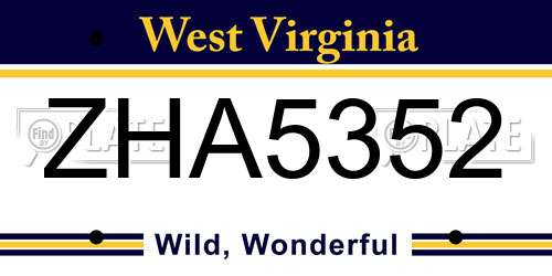 ZHA5352 West Virginia License Plate