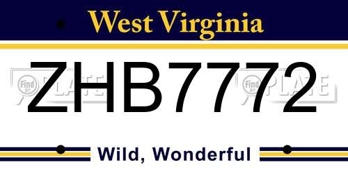 ZHB7772 West Virginia License Plate