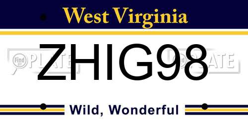 ZHIG98 West Virginia License Plate