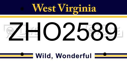 ZHO2589 West Virginia License Plate