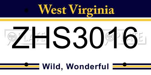ZHS3016 West Virginia License Plate