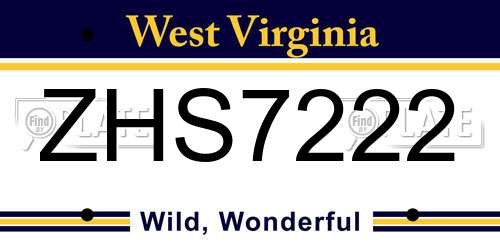 ZHS7222 West Virginia License Plate