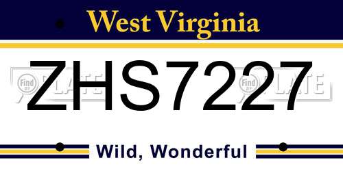 ZHS7227 West Virginia License Plate