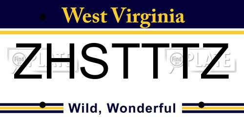 ZHSTTTZ West Virginia License Plate