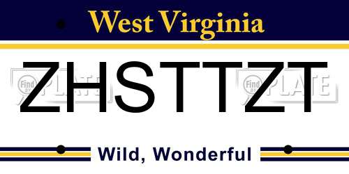 ZHSTTZT West Virginia License Plate