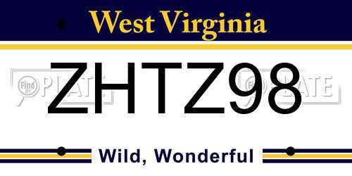 ZHTZ98 West Virginia License Plate