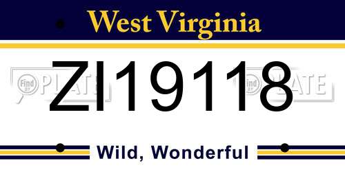ZI19118 West Virginia License Plate