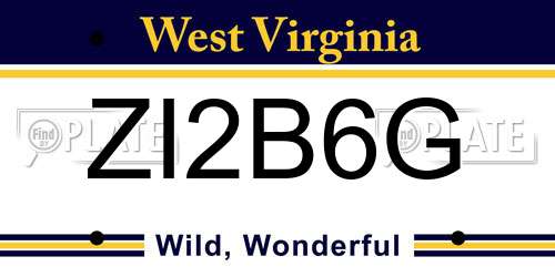 ZI2B6G West Virginia License Plate