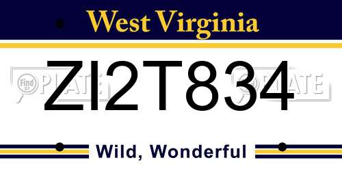 ZI2T834 West Virginia License Plate