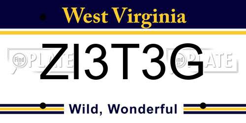 ZI3T3G West Virginia License Plate