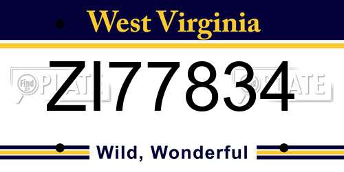 ZI77834 West Virginia License Plate