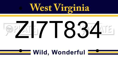 ZI7T834 West Virginia License Plate