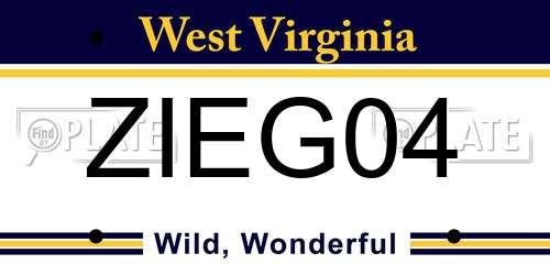 ZIEG04 West Virginia License Plate