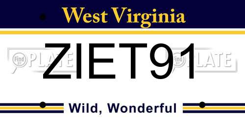 ZIET91 West Virginia License Plate