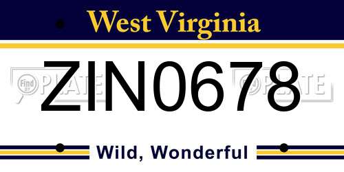 ZIN0678 West Virginia License Plate