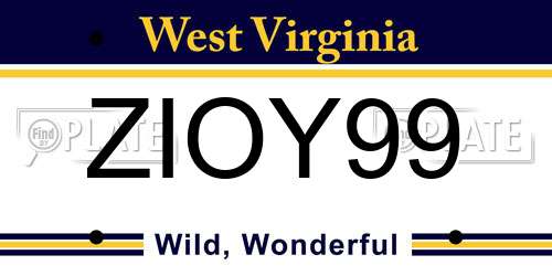 ZIOY99 West Virginia License Plate