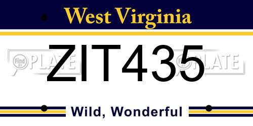 ZIT435 West Virginia License Plate