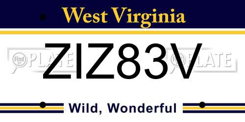 ZIZ83V West Virginia License Plate