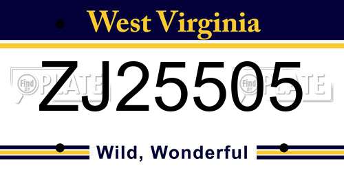 ZJ25505 West Virginia License Plate