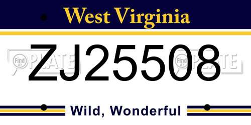 ZJ25508 West Virginia License Plate