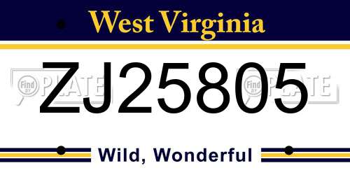ZJ25805 West Virginia License Plate