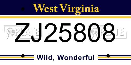 ZJ25808 West Virginia License Plate